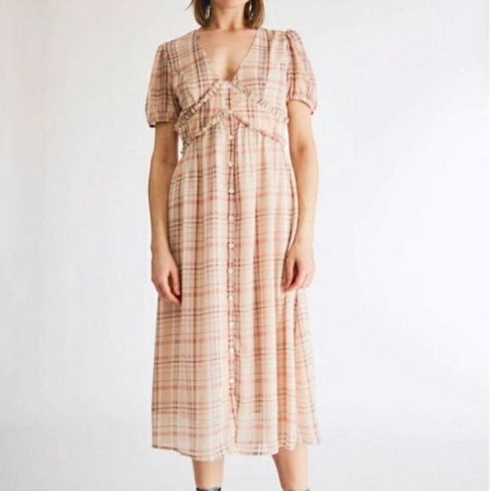 Farrow Tan Plaid Cottagecore Grandma style Midi Dress